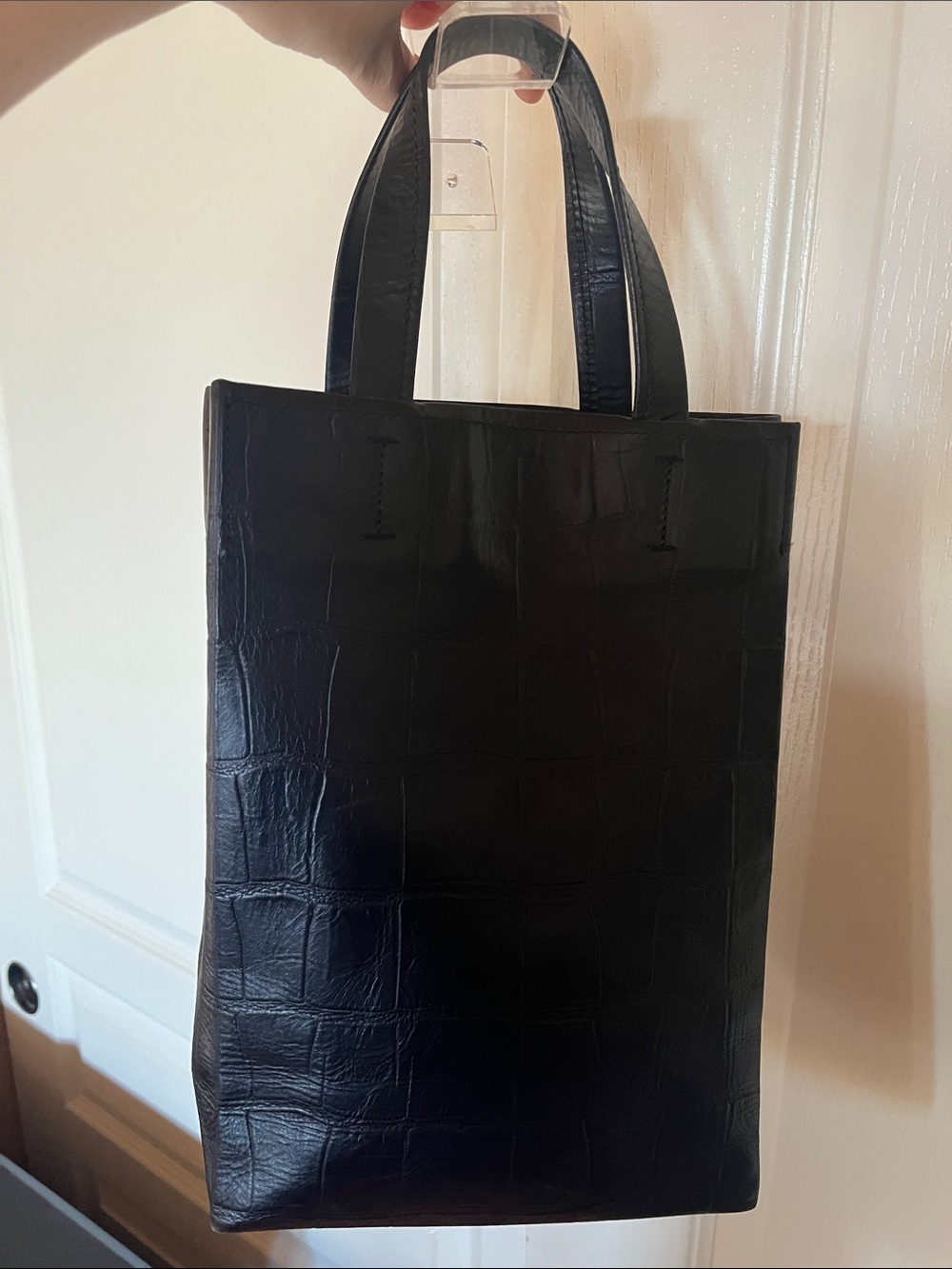 EUC: Lanvin, Croc-Embossed Leather Tote Bag in Black